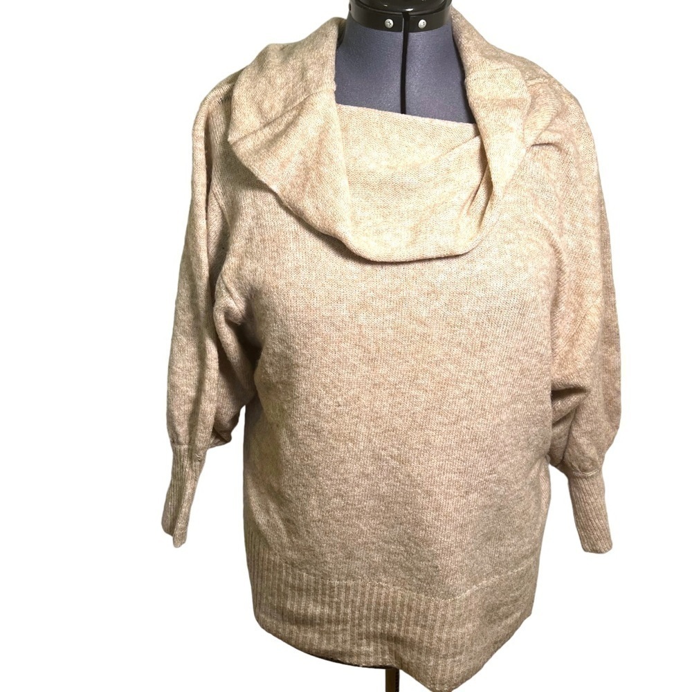 Cato Women's Sz XL Cowl Neck Sweater Oatmeal Heather Beige Dolman Sleeve Stretch